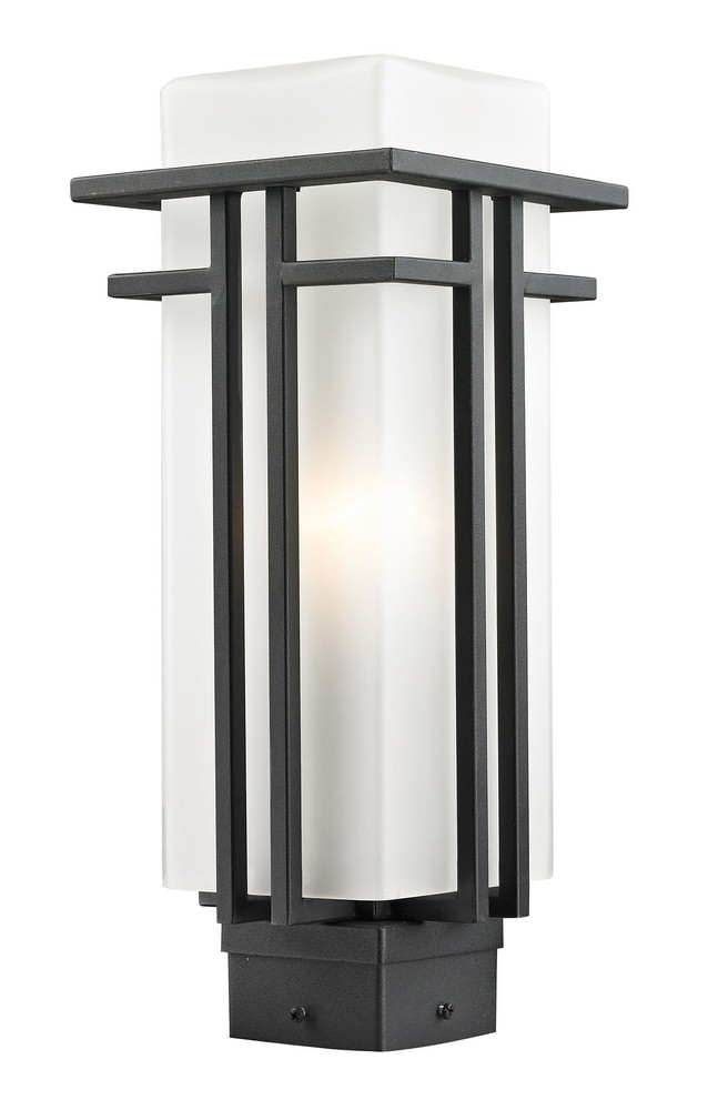 Z-Lite-549PHM-BK-Abbey - 1 Light Outdoor Post Mount Lantern in Art Deco Style - 6.63 Inches Wide by 15.75 Inches High   Black Finish with Matte Opal Glass