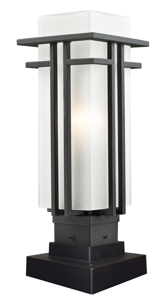 Z-Lite-549PHM-SQPM-BK-Abbey - 1 Light Outdoor Square Pier Mount Lantern in Art Deco Style - 6.63 Inches Wide by 18.25 Inches High   Black Finish with Matte Opal Glass