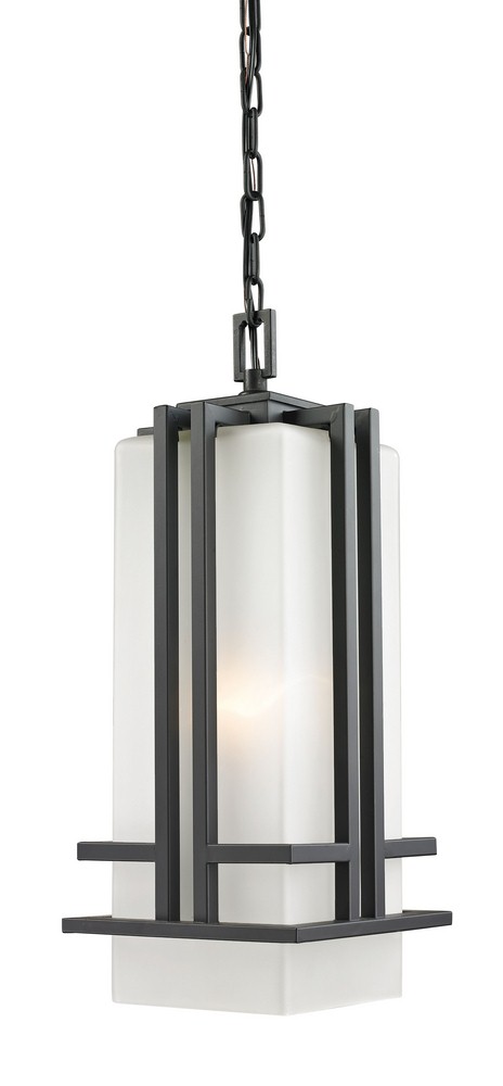 Z-Lite-550CHB-ORBZ-Abbey - 1 Light Outdoor Chain Mount Lantern in Art Deco Style - 7.75 Inches Wide by 18 Inches High   Outdoor Rubbed Bronze Finish with Matte Opal Glass