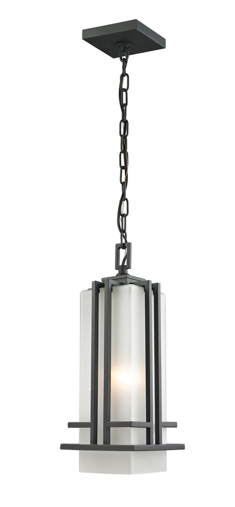 Z-Lite-550CHM-ORBZ-Abbey - 1 Light Outdoor Chain Mount Lantern in Art Deco Style - 6.63 Inches Wide by 17 Inches High   Outdoor Rubbed Bronze Finish with Matte Opal Glass