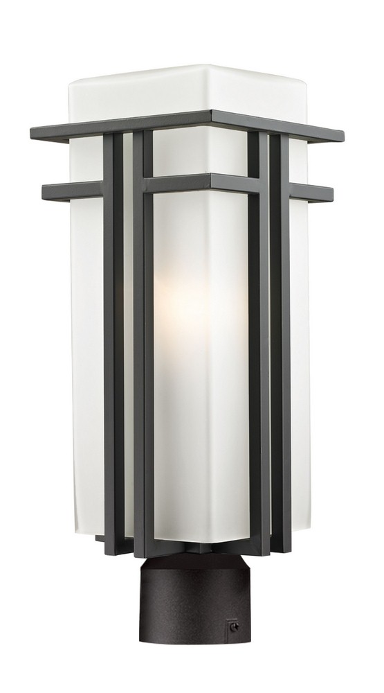 Z-Lite-550PHB-ORBZ-R-Abbey - 1 Light Outdoor Post Mount Lantern in Art Deco Style - 7.75 Inches Wide by 19.63 Inches High   Outdoor Rubbed Bronze Finish with Matte Opal Glass