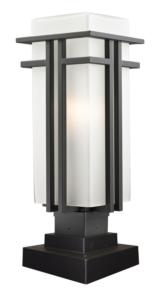 Z-Lite-550PHB-SQPM-ORBZ-Abbey - 1 Light Outdoor Square Pier Mount Lantern in Art Deco Style - 7.75 Inches Wide by 21.75 Inches High   Outdoor Rubbed Bronze Finish with Matte Opal Glass