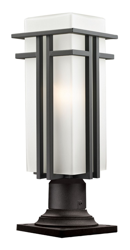 Z-Lite-550PHBR-533PM-ORBZ-Abbey - 1 Light Outdoor Pier Mount Lantern in Art Deco Style - 7.75 Inches Wide by 21.5 Inches High   Outdoor Rubbed Bronze Finish with Matte Opal Glass