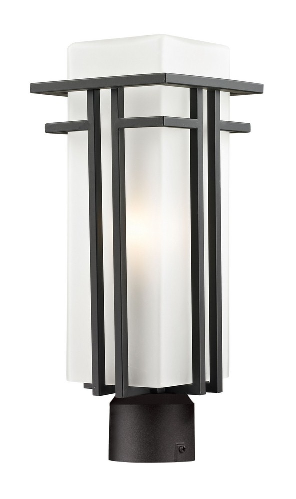 Z-Lite-550PHM-ORBZ-R-Abbey - 1 Light Outdoor Post Mount Lantern in Gothic Style - 6.63 Inches Wide by 17.25 Inches High   Outdoor Rubbed Bronze Finish with Matte Opal Glass