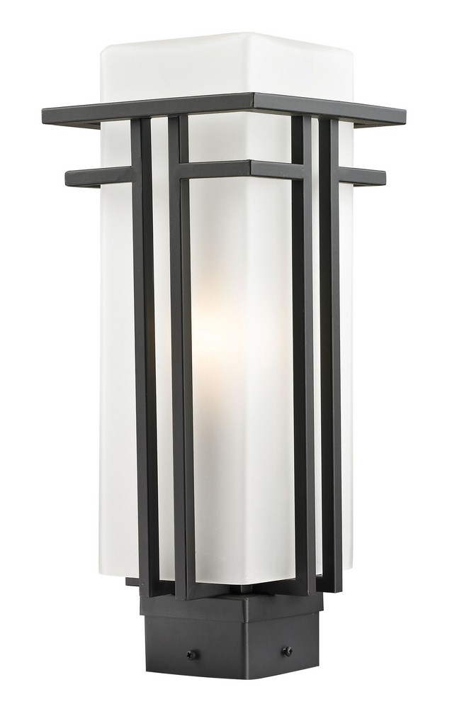 Z-Lite-550PHM-ORBZ-Abbey - 1 Light Outdoor Post Mount Lantern in Art Deco Style - 6.63 Inches Wide by 15.75 Inches High   Outdoor Rubbed Bronze Finish with Matte Opal Glass