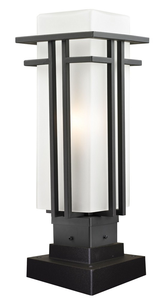 Z-Lite-550PHM-SQPM-ORBZ-Abbey - 1 Light Outdoor Square Pier Mount Lantern in Urban Style - 6.63 Inches Wide by 18.25 Inches High   Outdoor Rubbed Bronze Finish with Matte Opal Glass