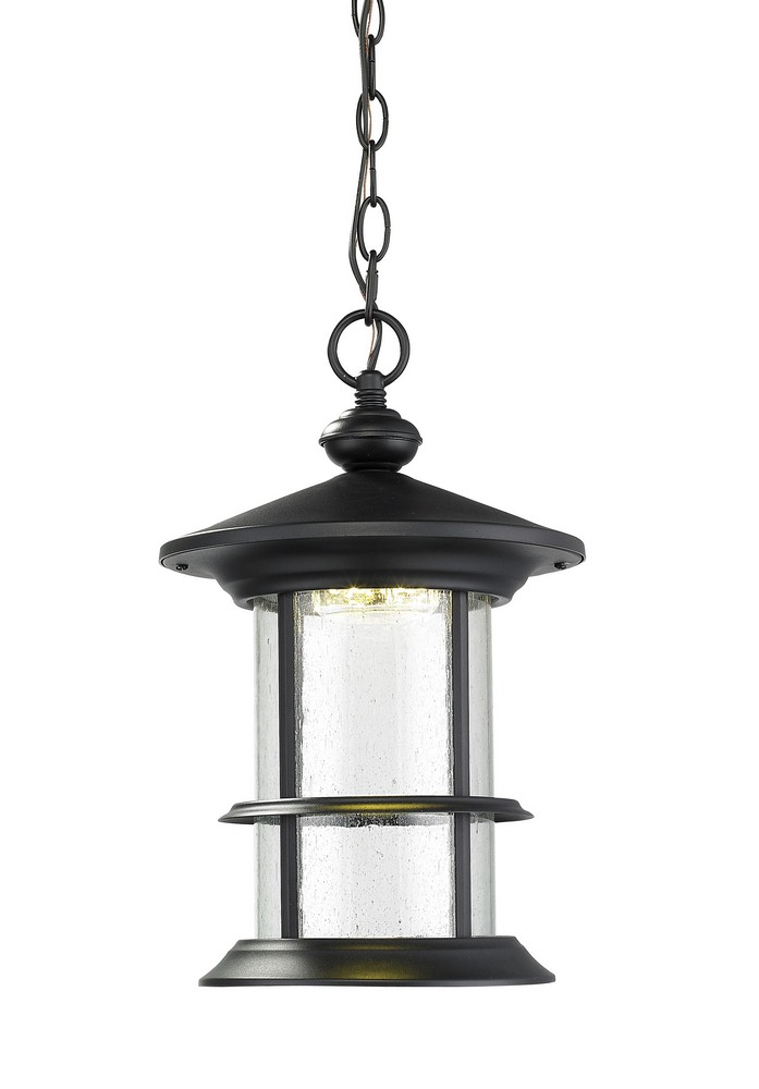 Z-Lite-552CHM-BK-LED-Genesis - 11W 1 LED Outdoor Chain Mount Lantern in Urban Style - 9.2 Inches Wide by 15.35 Inches High   Black Finish with Clear Seedy Glass