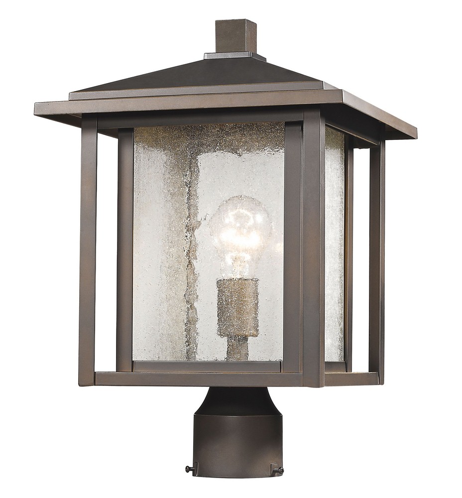 Z-Lite-554PHB-ORB-Aspen - 1 Light Outdoor Post Mount Lantern in Urban Style - 11 Inches Wide by 16.25 Inches High Oil Rubbed Bronze  Oil Rubbed Bronze Finish with Clear Seedy Glass