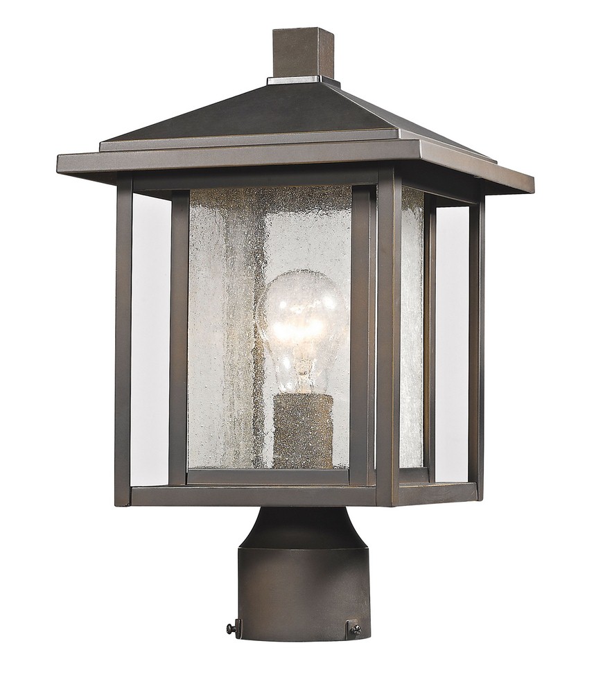 Z-Lite-554PHM-ORB-Aspen - 1 Light Outdoor Square Pier Mount Lantern in Urban Style - 9 Inches Wide by 16 Inches High Oil Rubbed Bronze  Oil Rubbed Bronze Finish with Clear Seedy Glass