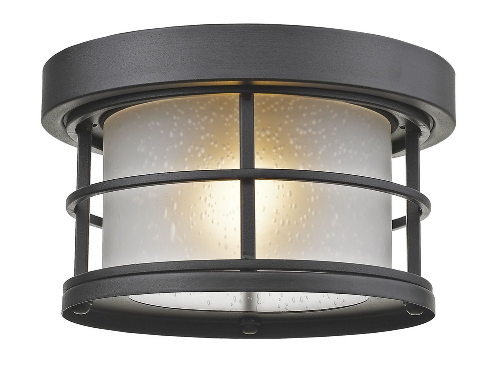 Z-Lite-556F-BK-Exterior Additions - 1 Light Outdoor Flush Mount in Contemporary Style - 10 Inches Wide by 5.88 Inches High Black  Oil Rubbed Bronze Finish with White Seedy Glass