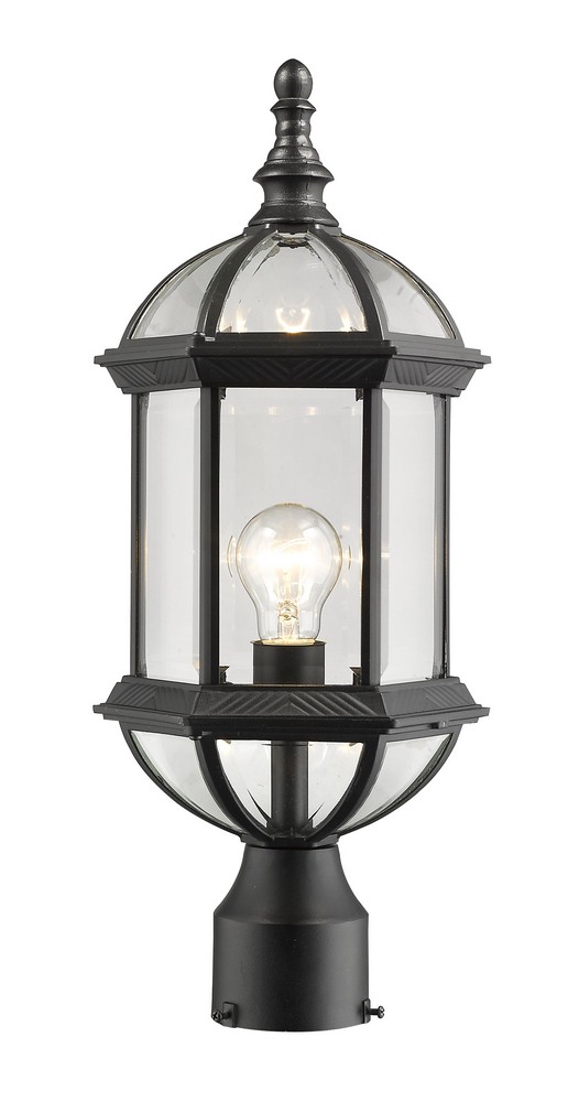 Z-Lite-563PHM-BK-Annex - 1 Light Outdoor Post Mount Lantern in Industrial Style - 8 Inches Wide by 19.5 Inches High Black  Rust Finish with Clear Beveled Glass