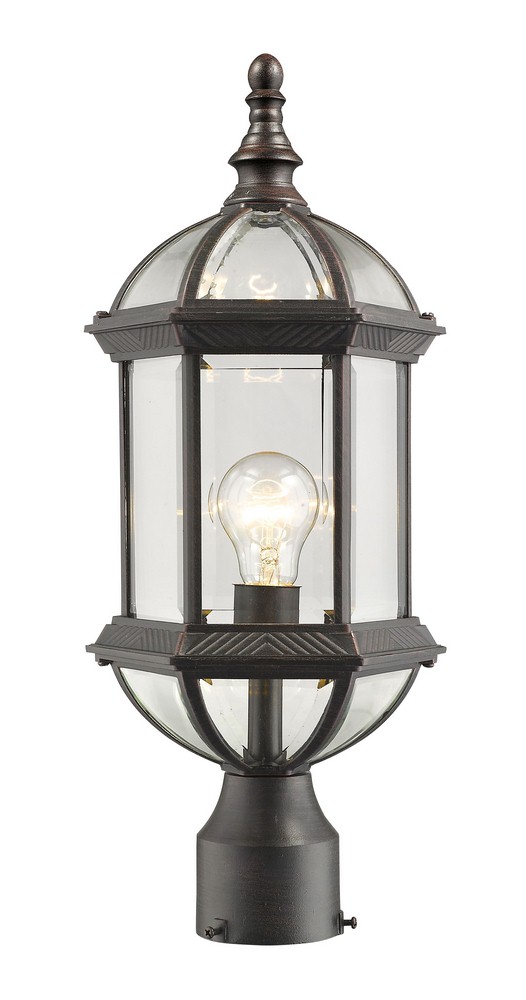 Z-Lite-563PHM-RT-Annex - 1 Light Outdoor Post Mount Lantern in Industrial Style - 8 Inches Wide by 19.5 Inches High Rust  Rust Finish with Clear Beveled Glass