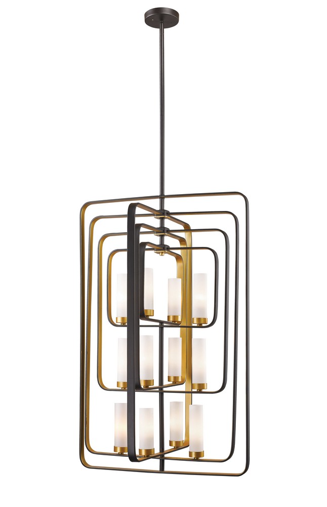 Z-Lite-6000-12-BZGD-Aideen - 12 Light Pendant in Fusion Style - 24.25 Inches Wide by 38.25 Inches High Bronze Gold  Chrome Finish with Matte Opal Glass