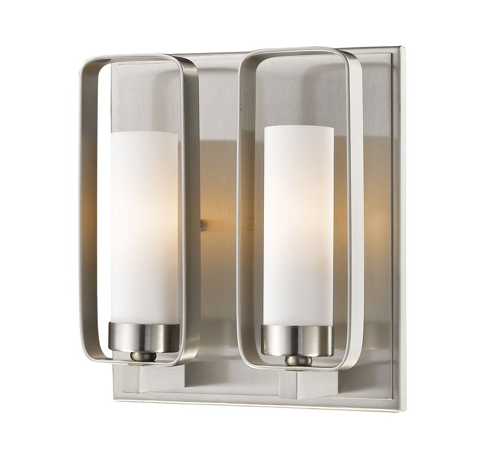 Z-Lite-6000-2S-BN-Aideen - 2 Light Wall Sconce in Fusion Style - 9 Inches Wide by 10.25 Inches High Brushed Nickel  Chrome Finish with Matte Opal Glass