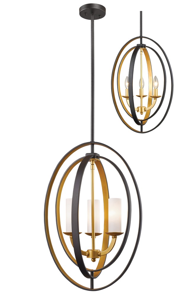 Z-Lite-6004-3S-BZGD-Ashling - 3 Light Pendant in Architectural Style - 15.13 Inches Wide by 23 Inches High Bronze Gold  Bronze Gold Finish with Matte Opal Glass