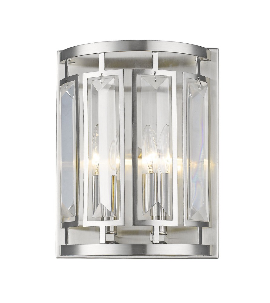 Z-Lite-6007-2S-BN-Mersesse - 2 Light Wall Sconce in Metropolitan Style - 9 Inches Wide by 11.75 Inches High   Brushed Nickel Finish with Clear Crystal