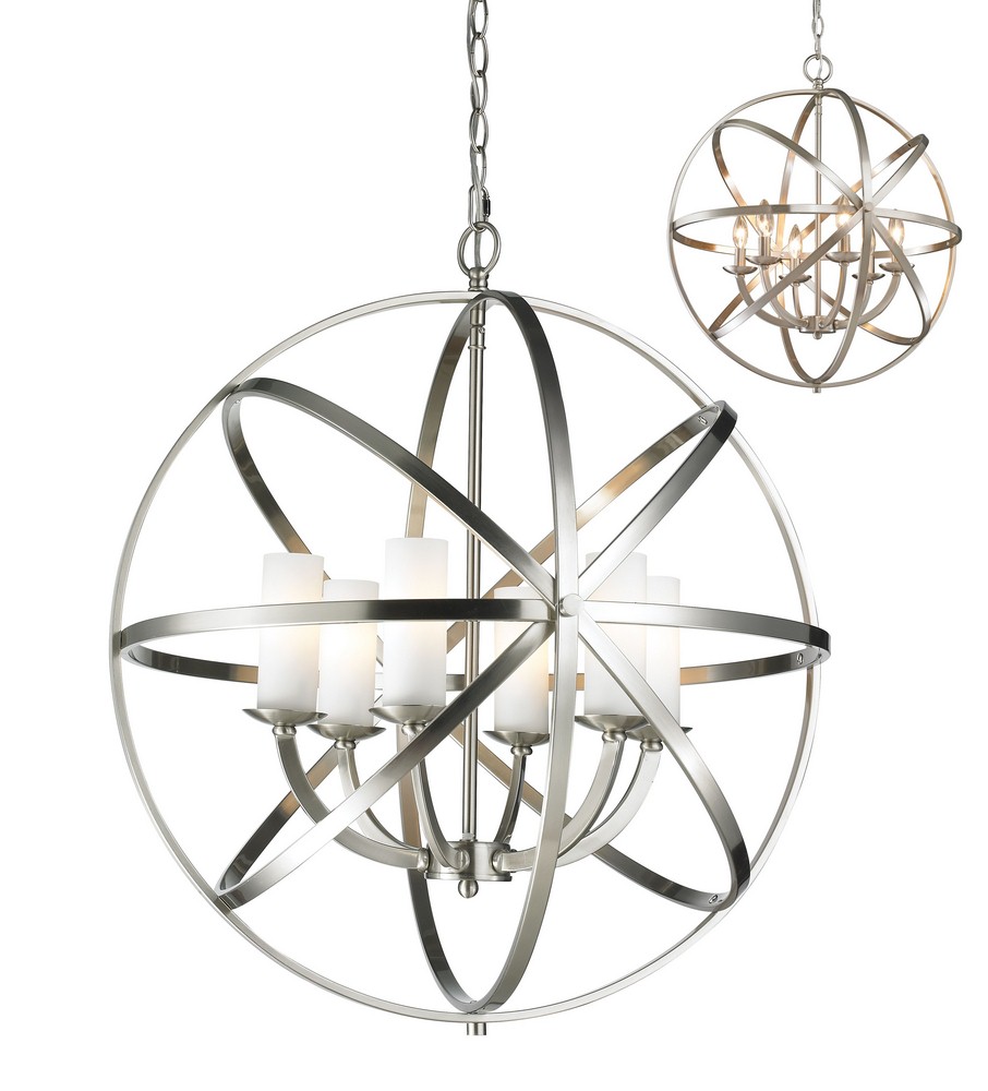 Z-Lite-6017-6L-BN-Aranya - 6 Light Pendant in Metropolitan Style - 23.82 Inches Wide by 26.25 Inches High   Brushed Nickel Finish with Matte Opal Glass