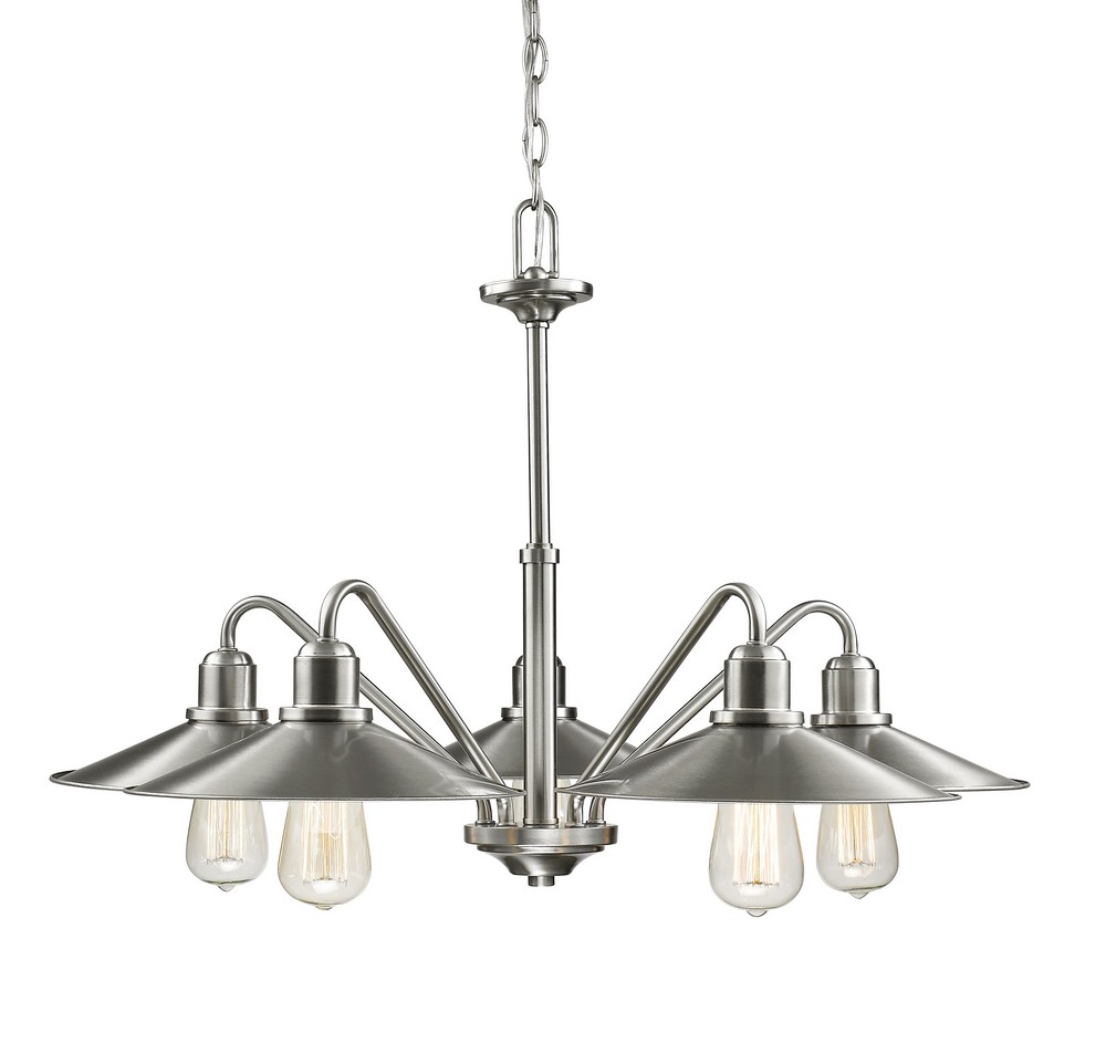 Z-Lite-613-5-BN-Casa - 5 Light Chandelier in Utilitarian Style - 30.25 Inches Wide by 20 Inches High Brushed Nickel  Olde Bronze Finish with Olde Bronze Metal Shade