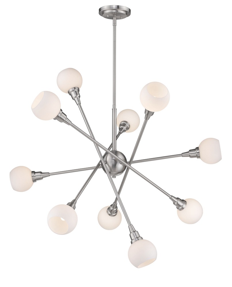 Z-Lite-616-10C-BN-LED-Tian - 40W 10 LED Pendant in Fusion Style - 39.25 Inches Wide by 39 Inches High   Brushed Nickel Finish with Matte Opal Glass