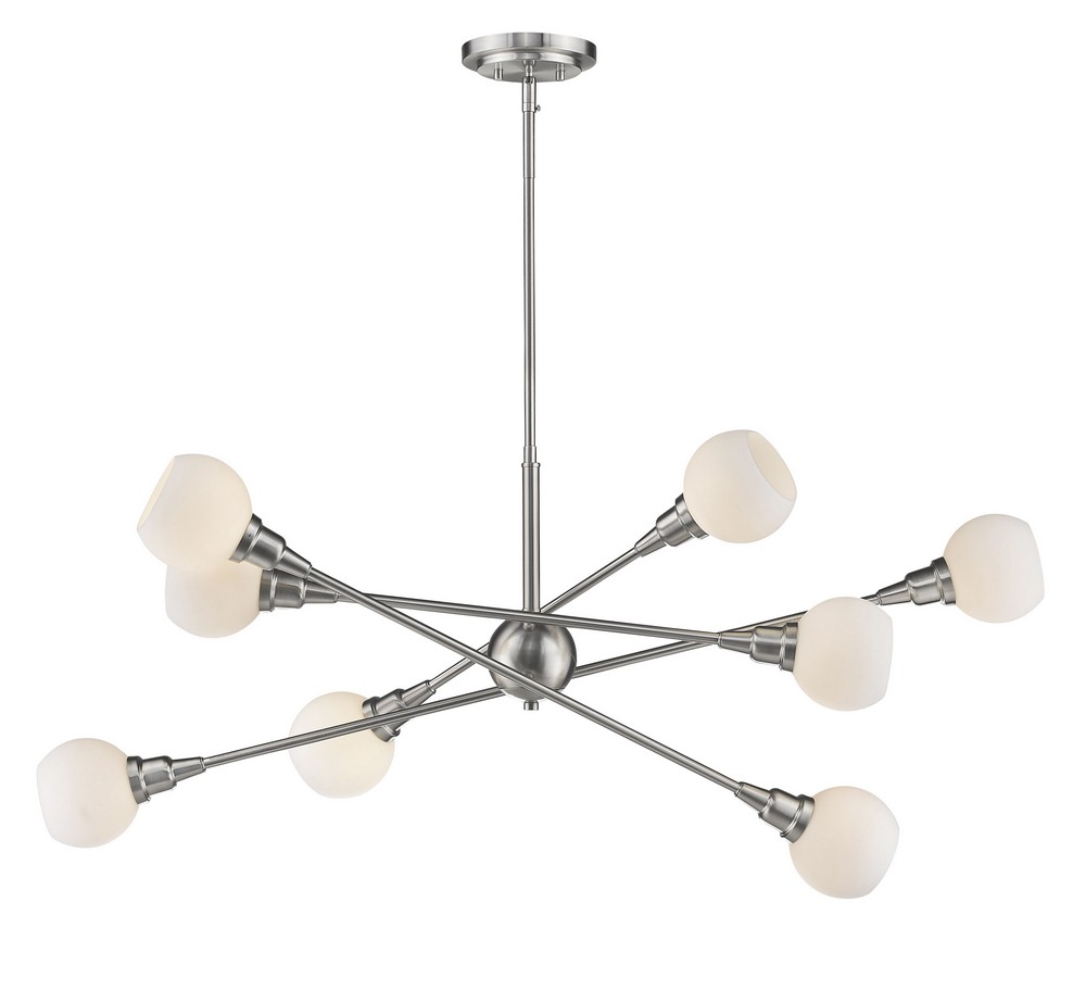 Z-Lite-616-45BN-LED-Tian - 32W 8 LED Pendant in Fusion Style - 45.38 Inches Wide by 18.25 Inches High   Brushed Nickel Finish with Matte Opal Glass