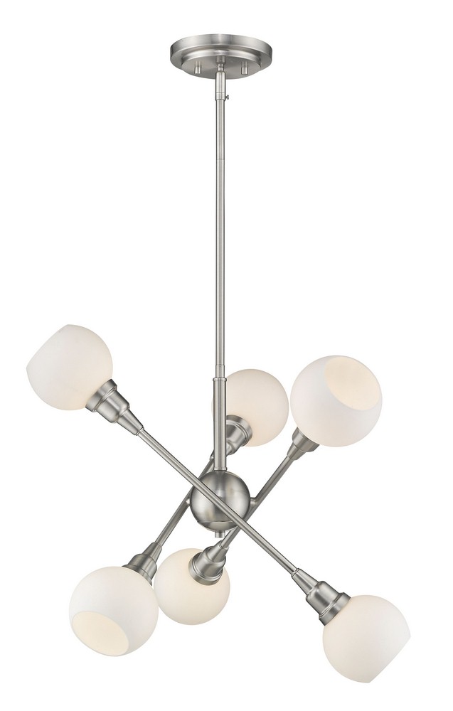 Z-Lite-616-6C-BN-LED-Tian - 24W 6 LED Pendant in Fusion Style - 26.25 Inches Wide by 22.25 Inches High   Brushed Nickel Finish with Matte Opal Glass