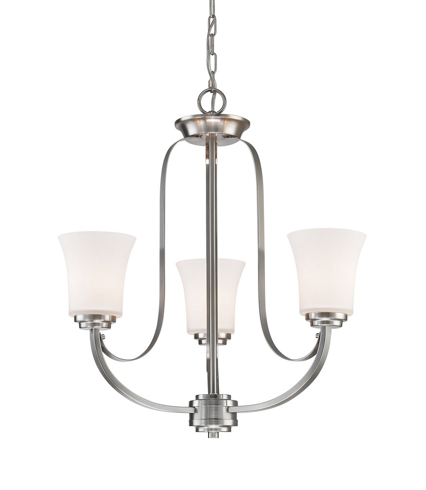 Z-Lite-7000-3BN-Halliwell - 3 Light Chandelier in Fusion Style - 22 Inches Wide by 23.5 Inches High Brushed Nickel  Bronze Finish with Matte Opal Glass