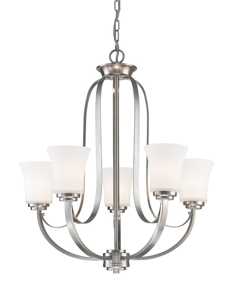 Z-Lite-7000-5BN-Halliwell - 5 Light Chandelier in Fusion Style - 25 Inches Wide by 27.75 Inches High Brushed Nickel  Bronze Finish with Matte Opal Glass