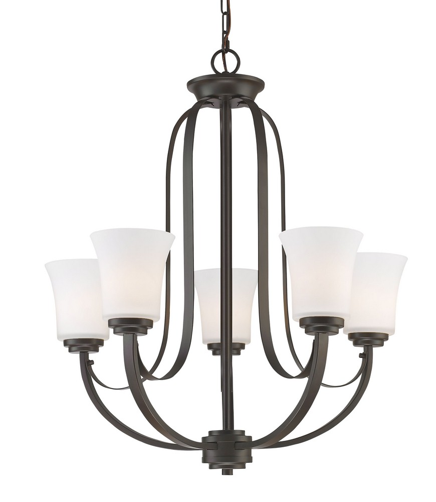 Z-Lite-7000-5BRZ-Halliwell - 5 Light Chandelier in Fusion Style - 25 Inches Wide by 27.75 Inches High Bronze  Bronze Finish with Matte Opal Glass