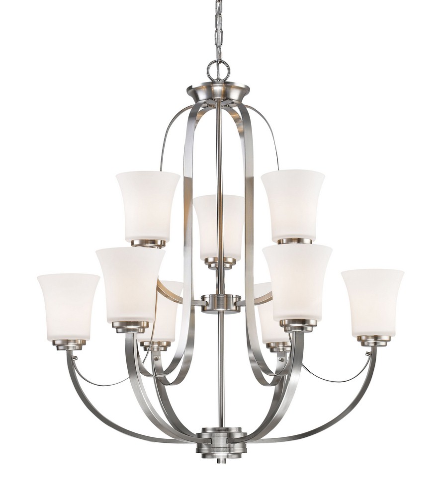 Z-Lite-7000-9BN-Halliwell - 9 Light Chandelier in Fusion Style - 29 Inches Wide by 32.5 Inches High Brushed Nickel  Bronze Finish with Matte Opal Glass