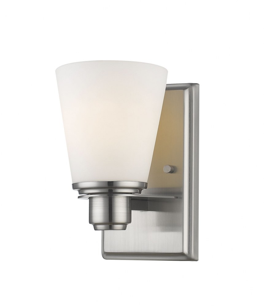 Z-Lite-7001-1S-BN-Kayla - 1 Light Wall Sconce in Fusion Style - 4.88 Inches Wide by 8.5 Inches High Brushed Nickel  Chrome Finish with Matte Opal Glass