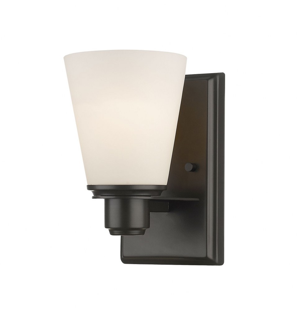 Z-Lite-7001-1S-BRZ-Kayla - 1 Light Wall Sconce in Fusion Style - 4.88 Inches Wide by 8.5 Inches High Bronze  Chrome Finish with Matte Opal Glass