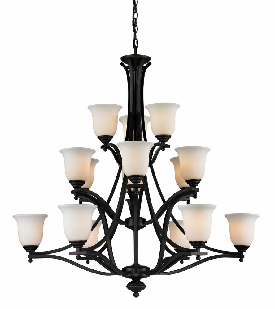 Z-Lite-703-15-MB-Lagoon - 15 Light Chandelier in Spanish Style - 42 Inches Wide by 45 Inches High   Matte Black Finish with Matte Opal Glass