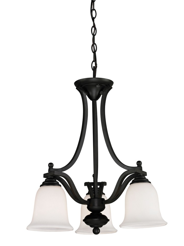 Z-Lite-703-3-MB-Lagoon - 3 Light Chandelier in Spanish Style - 20 Inches Wide by 23 Inches High   Matte Black Finish with Matte Opal Glass