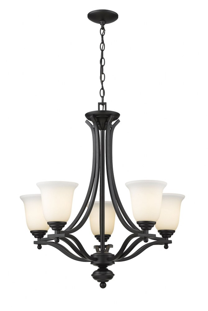 Z-Lite-703-5-MB-Lagoon - 5 Light Chandelier in Spanish Style - 26.5 Inches Wide by 29 Inches High   Matte Black Finish with Matte Opal Glass