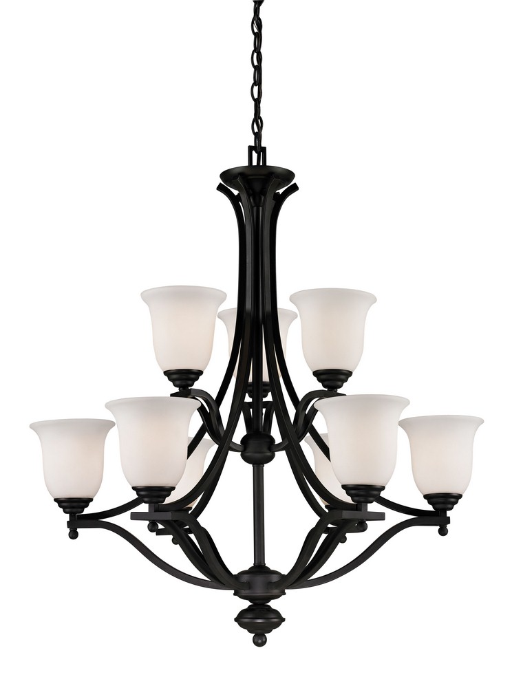 Z-Lite-703-9-MB-Lagoon - 9 Light Chandelier in Spanish Style - 31.75 Inches Wide by 36 Inches High   Matte Black Finish with Matte Opal Glass