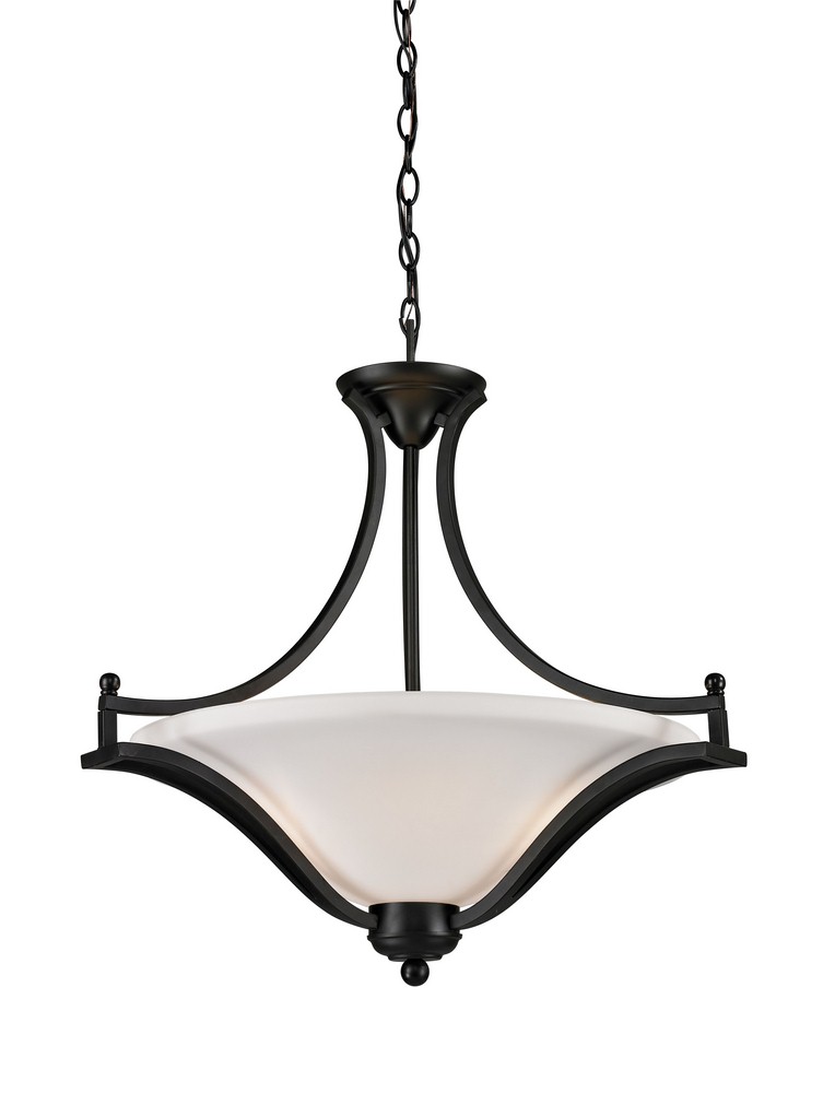 Z-Lite-703P-MB-Lagoon - 3 Light Pendant in Spanish Style - 24 Inches Wide by 24 Inches High   Matte Black Finish with Matte Opal Glass