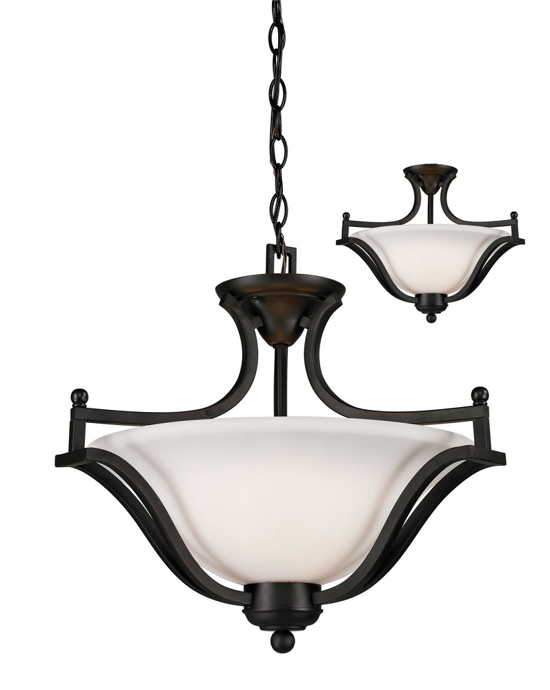 Z-Lite-703SFC-MB-Lagoon - 3 Light Pendant in Spanish Style - 19.5 Inches Wide by 15 Inches High   Matte Black Finish with Matte Opal Glass