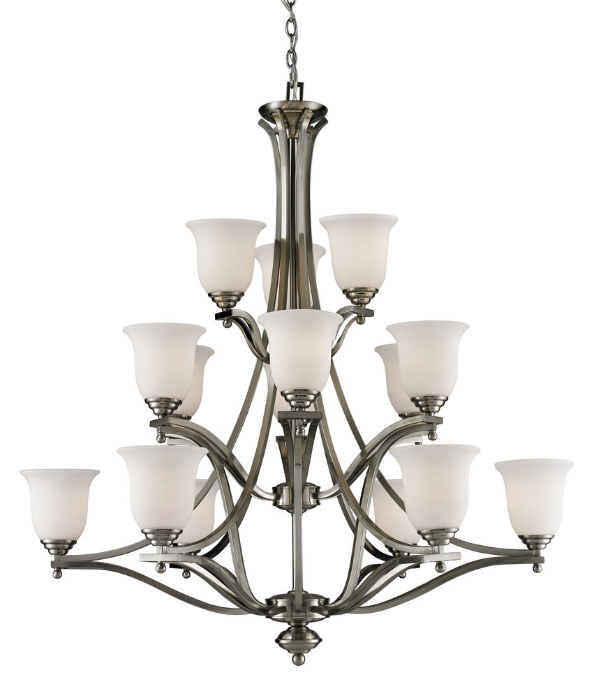 Z-Lite-704-15-BN-Lagoon - 15 Light Chandelier in Spanish Style - 42 Inches Wide by 45 Inches High   Brushed Nickel Finish with Matte Opal Glass