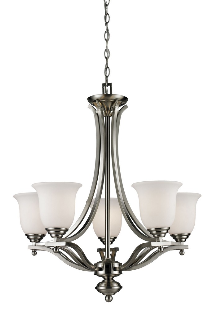 Z-Lite-704-5-BN-Lagoon - 5 Light Chandelier in Spanish Style - 26.5 Inches Wide by 29 Inches High   Brushed Nickel Finish with Matte Opal Glass