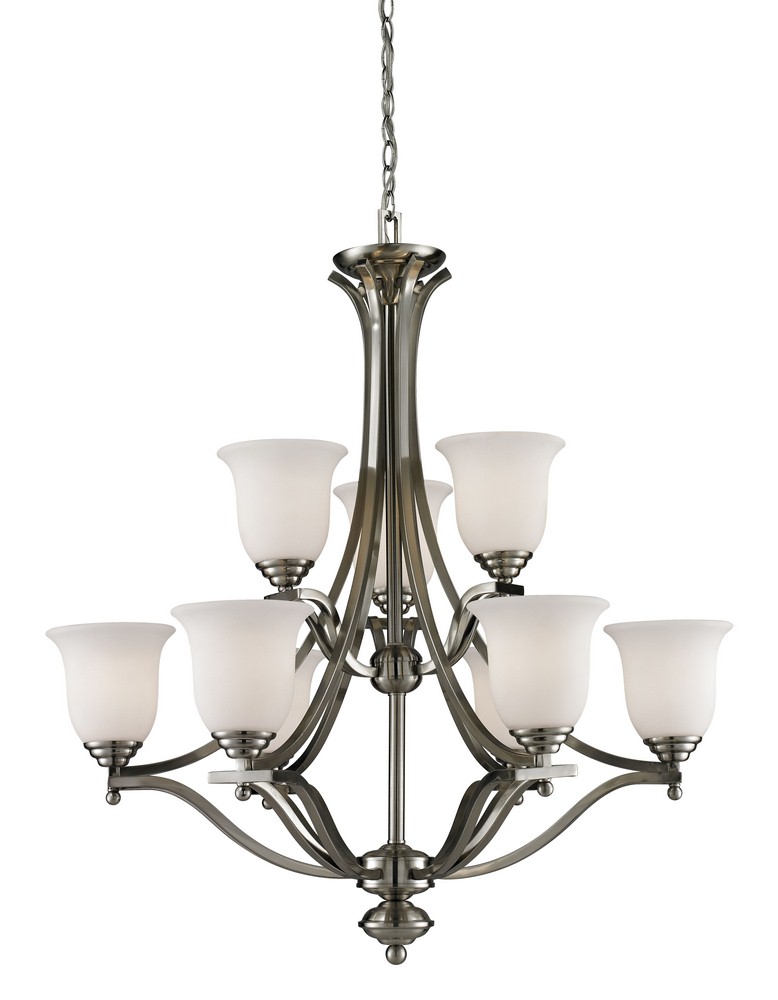 Z-Lite-704-9-BN-Lagoon - 9 Light Chandelier in Spanish Style - 31.75 Inches Wide by 36 Inches High   Brushed Nickel Finish with Matte Opal Glass