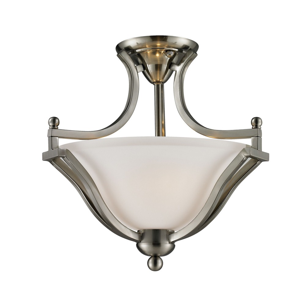 Z-Lite-704SF-BN-Lagoon - 2 Light Semi-Flush Mount in Utilitarian Style - 15 Inches Wide by 14.75 Inches High   Brushed Nickel Finish with Matte Opal Glass