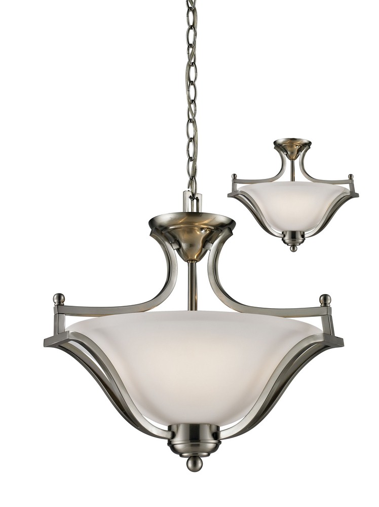 Z-Lite-704SFC-BN-Lagoon - 3 Light Pendant in Utilitarian Style - 19.5 Inches Wide by 15 Inches High   Brushed Nickel Finish with Matte Opal Glass