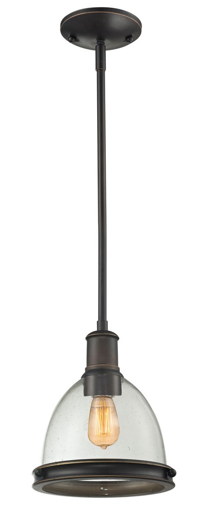 Z-Lite-717MP-OB-Mason - 1 Light Mini Pendant in Utilitarian Style - 8 Inches Wide by 9.7 Inches High   Olde Bronze Finish with Clear Seedy Glass