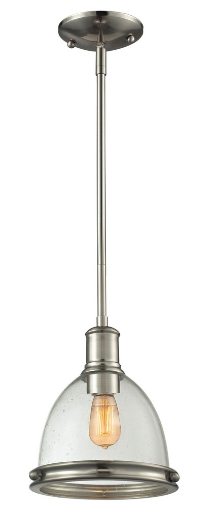 Z-Lite-718MP-BN-Mason - 1 Light Mini Pendant in Utilitarian Style - 8 Inches Wide by 9.7 Inches High   Brushed Nickel Finish with Clear Seedy Glass