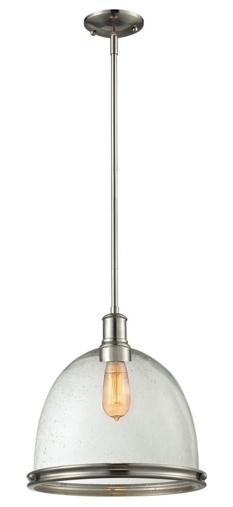 Z-Lite-718P13-BN-Mason - 1 Light Pendant in Utilitarian Style - 13 Inches Wide by 14 Inches High   Brushed Nickel Finish with Clear Seedy Glass