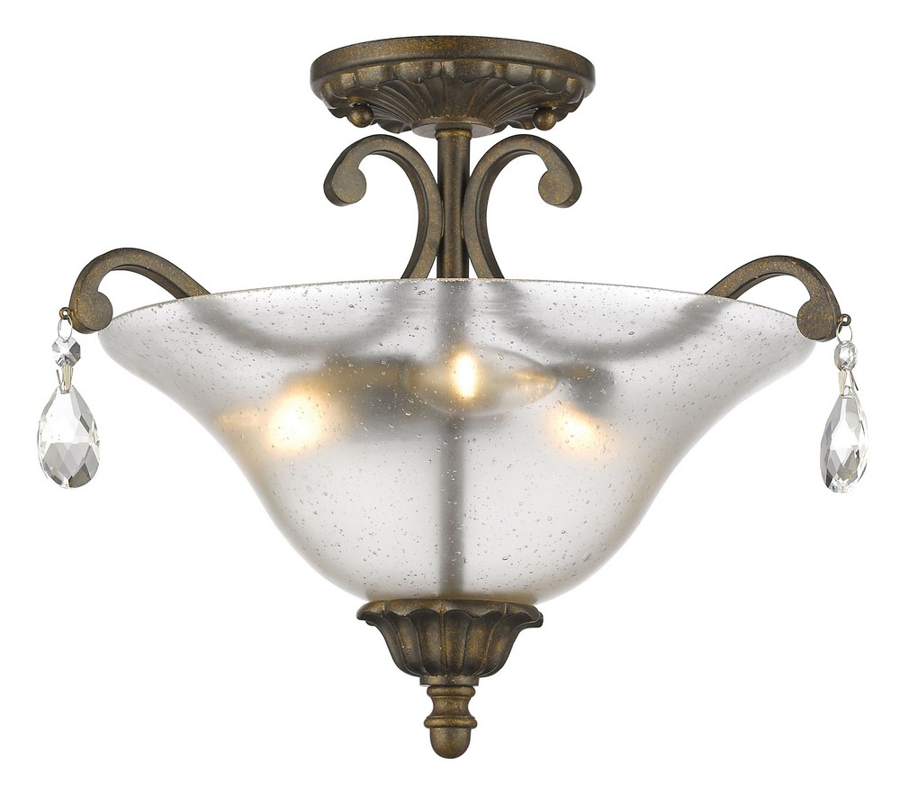 Z-Lite-720SF3-GB-Melina - 3 Light Semi-Flush Mount in Traditional Style - 17.5 Inches Wide by 12.5 Inches High Golden Bronze  Golden Bronze Finish with Cognac Seedy Glass