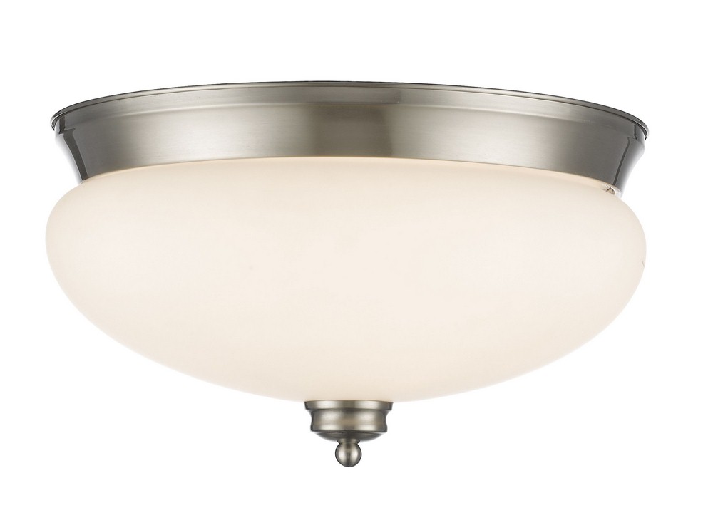 Z-Lite-721F3-BN-Amon - 3 Light Flush Mount in Schoolhouse Style - 15 Inches Wide by 8.5 Inches High Brushed Nickel  Satin Gold Finish with Matte Opal Glass