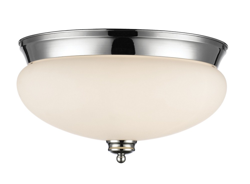 Z-Lite-721F3-CH-Amon - 3 Light Flush Mount in Schoolhouse Style - 15 Inches Wide by 8.5 Inches High Chrome  Satin Gold Finish with Matte Opal Glass