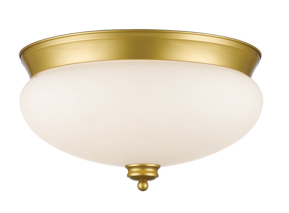 Z-Lite-721F3-SG-Amon - 3 Light Flush Mount in Schoolhouse Style - 15 Inches Wide by 8.5 Inches High Satin Gold  Satin Gold Finish with Matte Opal Glass