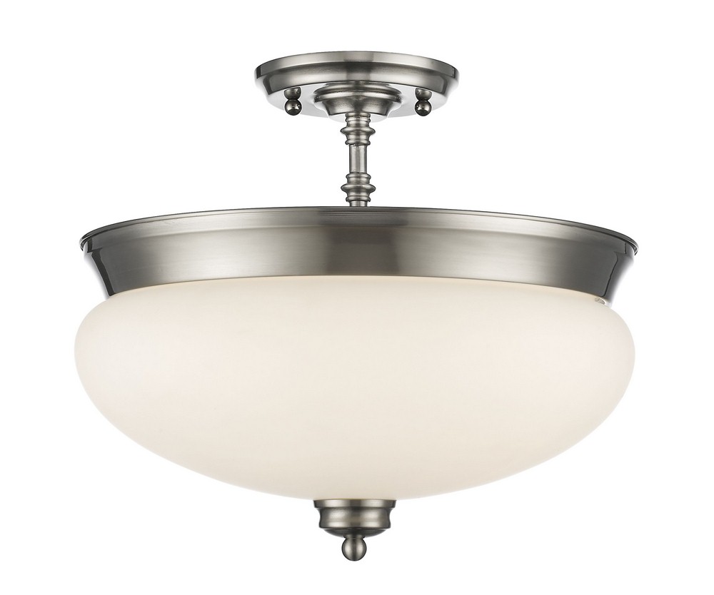 Z-Lite-721SF-BN-Amon - 3 Light Semi-Flush Mount in Traditional Style - 15 Inches Wide by 13.5 Inches High Brushed Nickel  Satin Gold Finish with Matte Opal Glass